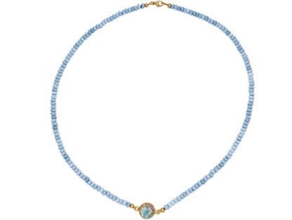 Collier 925 Silber/vergoldet mit Chalcedonen und Labradorit