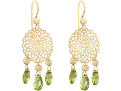 Ohrhaken "Blume" 925 Silber/vergoldet mit 6 Peridot-Tropfen