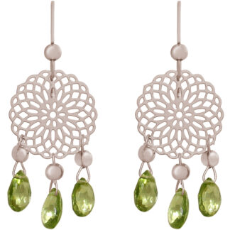 Ohrhaken “Blume” 925 Silber mit 6 Peridot-Tropfen