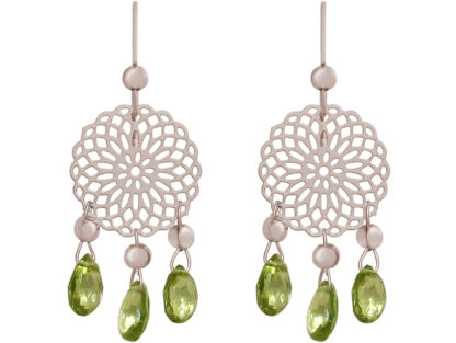 Ohrhaken “Blume” 925 Silber mit 6 Peridot-Tropfen