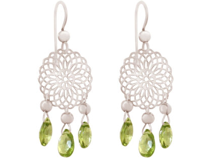 Ohrhaken “Blume” 925 Silber mit 6 Peridot-Tropfen