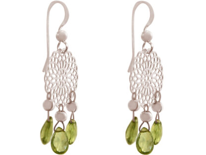 Ohrhaken “Blume” 925 Silber mit 6 Peridot-Tropfen