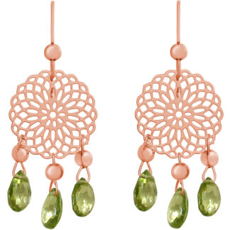 Ohrhaken "Blume" 925 Silber/rosévergoldet mit 6 Peridot-Tropfen