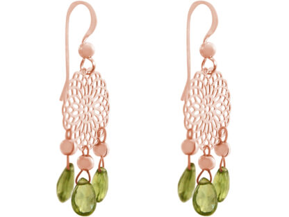 Ohrhaken "Blume" 925 Silber/rosévergoldet mit 6 Peridot-Tropfen