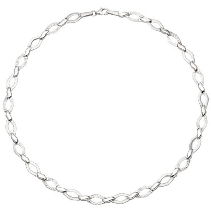 Collier "Navette-Stil" 925 Silber/teilmattiert mit 144 Zirkonia weiß