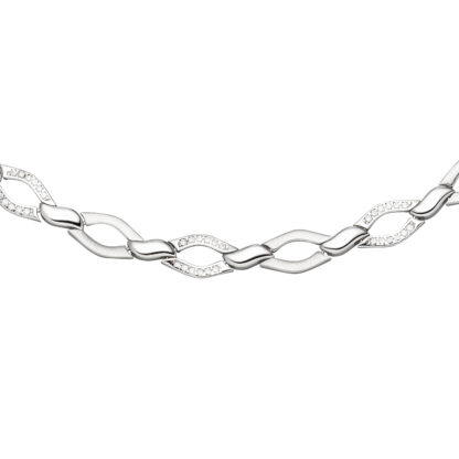 Collier "Navette-Stil" 925 Silber/teilmattiert mit 144 Zirkonia weiß