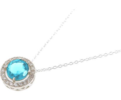 Collier 925 Silber mit Aquamarin und Schmucksteine weiß