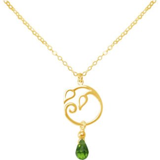 Collier 925 "Blüte" Silber/vergoldet mit Peridot-Tropfen