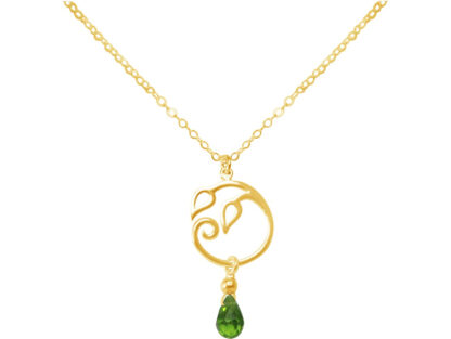 Collier 925 "Blüte" Silber/vergoldet mit Peridot-Tropfen