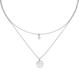 Collier-Doppel/Rund-Ankerkette "Blume" und Zirkonia weiß 925 Silber