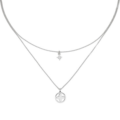 Collier-Doppel/Rund-Ankerkette "Blume" und Zirkonia weiß 925 Silber