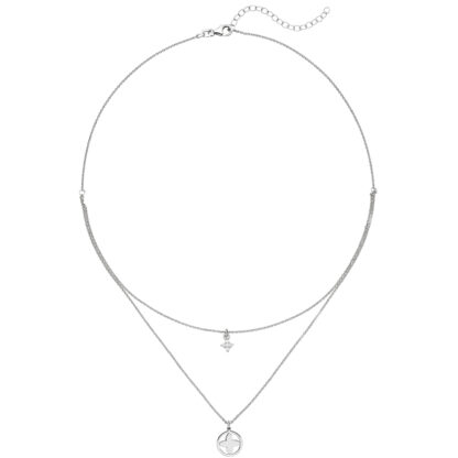 Collier-Doppel/Rund-Ankerkette "Blume" und Zirkonia weiß 925 Silber