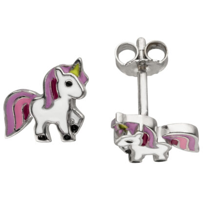 Kinder Ohrstecker "Einhorn" 925 Silber mit Lack bunt