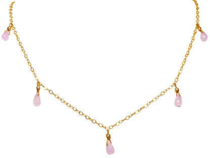 Collier vergoldet mit 6 Rosenquarz-Tropfen
