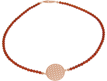 Collier 925 Silber/rosévergoldet mit Anhänger und Bernsteinen