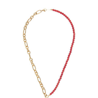 Collier Edelstahl goldfarbig mit roter Jade