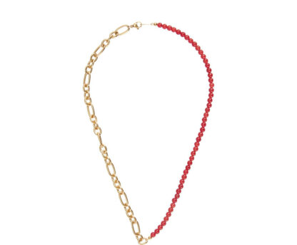 Collier Edelstahl goldfarbig mit roter Jade