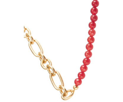 Collier Edelstahl goldfarbig mit roter Jade