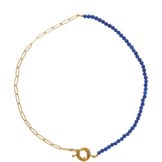 Collier Edelstahl goldfarbig mit blauer Jade