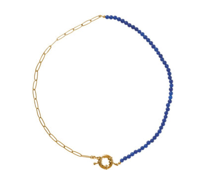 Collier Edelstahl goldfarbig mit blauer Jade