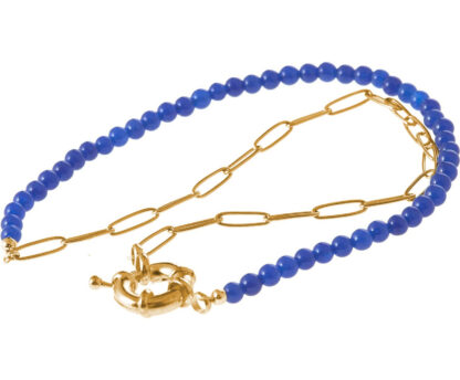 Collier Edelstahl goldfarbig mit blauer Jade