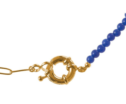 Collier Edelstahl goldfarbig mit blauer Jade