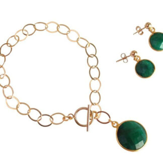 Set Armband und Ohrstecker 925 Silber/vergoldet mit Smaragden