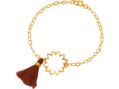 Armband "Mandala Blüte" 925 Silber/vergoldet mit Quaste rotbraun
