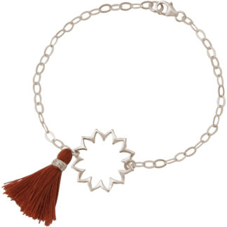 Armband "Mandala Blüte" 925 Silber mit Quaste rotbraun