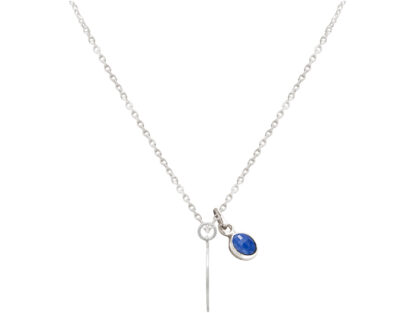 Collier "Katze und Halbmond" 925 Silber und Blue Saphir