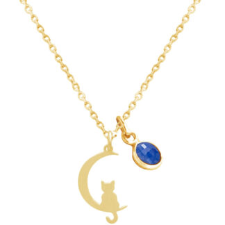 Collier "Moonlight-Cat" 925 Silber/vergoldet mit Blue Saphir