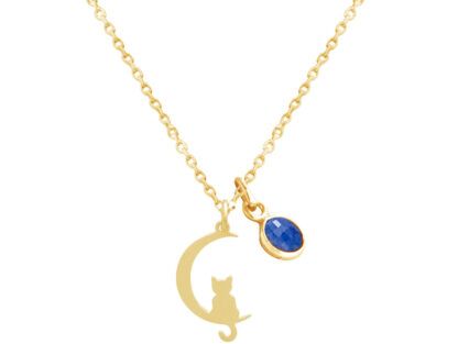 Collier "Moonlight-Cat" 925 Silber/vergoldet mit Blue Saphir