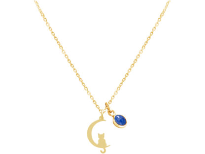 Collier "Moonlight-Cat" 925 Silber/vergoldet mit Blue Saphir