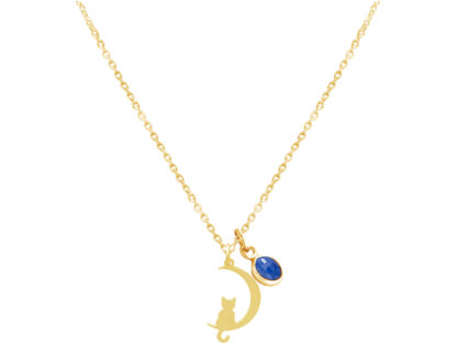 Collier "Moonlight-Cat" 925 Silber/vergoldet mit Blue Saphir