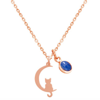 Collier "Midnight-Cat" und Blue Saphir 925 Silber/rosévergoldet