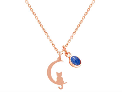 Collier "Midnight-Cat" und Blue Saphir 925 Silber/rosévergoldet