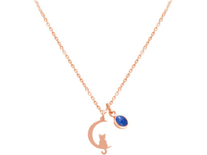 Collier "Midnight-Cat" und Blue Saphir 925 Silber/rosévergoldet