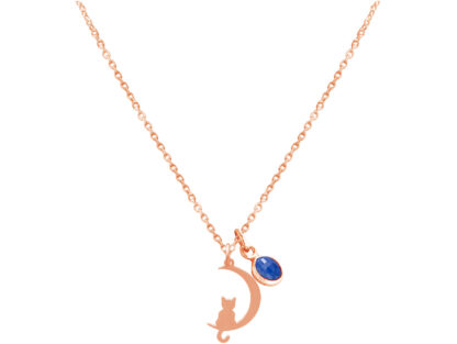 Collier "Midnight-Cat" und Blue Saphir 925 Silber/rosévergoldet