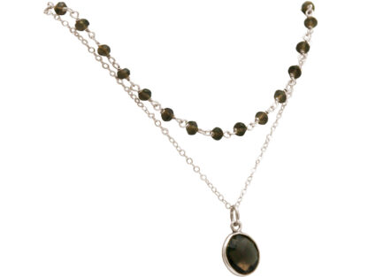 Collier-Duo 925 Silber mit Rauchquarzen