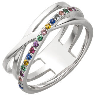 Ring abstrakt 925 Silber mit Zirkonia multicolor