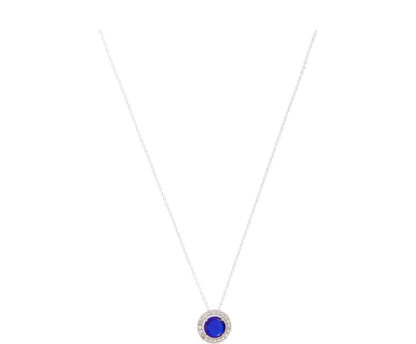 Collier 925 Silber mit Anhänger Blue Saphir und Schmucksteinen weiß