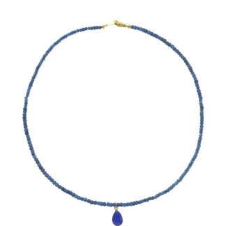 Collier 925 Silber/vergoldet mit Blue Saphiren in Rondell- und Tropfenform
