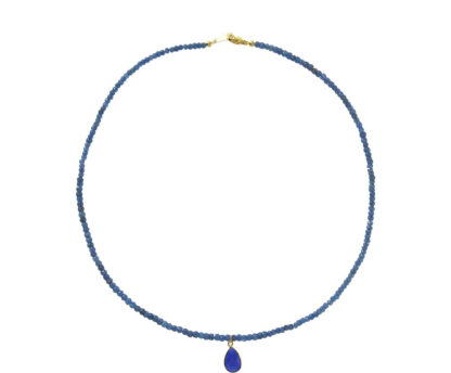 Collier 925 Silber/vergoldet mit Blue Saphiren in Rondell- und Tropfenform