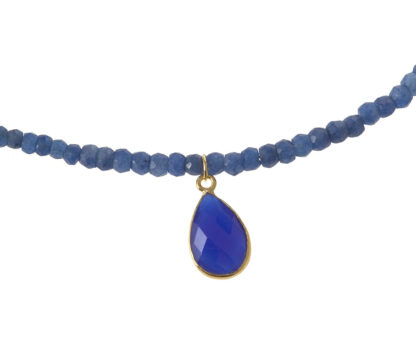 Collier 925 Silber/vergoldet mit Blue Saphiren in Rondell- und Tropfenform