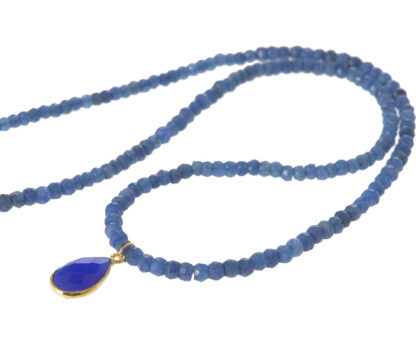 Collier 925 Silber/vergoldet mit Blue Saphiren in Rondell- und Tropfenform