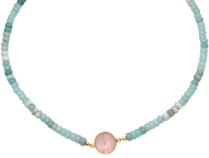 Collier 925 Silber/vergoldet mit Amazoniten und Chalcedon rosa