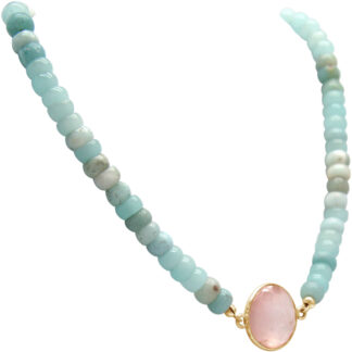 Collier 925 Silber/vergoldet mit Amazoniten und Chalcedon rosa