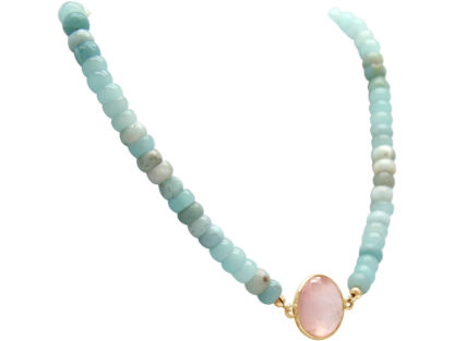 Collier 925 Silber/vergoldet mit Amazoniten und Chalcedon rosa