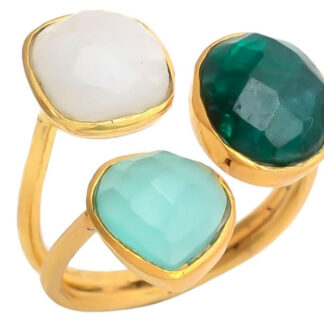 Ring 925 Silber/vergoldet mit Mondstein, Smaragd und Chalcedon