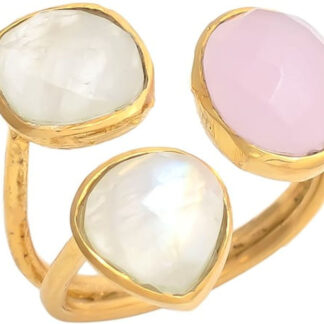 Ring 925 Silber/vergoldet mit 2 Mondsteinen weiß und 1 Chalcedon rosa